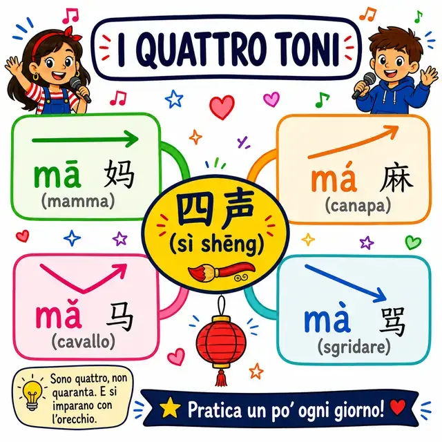 Mappa mentale: i quattro toni del cinese